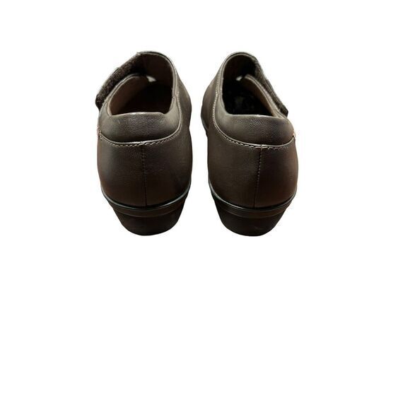 CLARKS Collection‎ Dark Brown Leather US Womens 8 Wrap Loafer Wedge Shoes - Picture 3 of 8